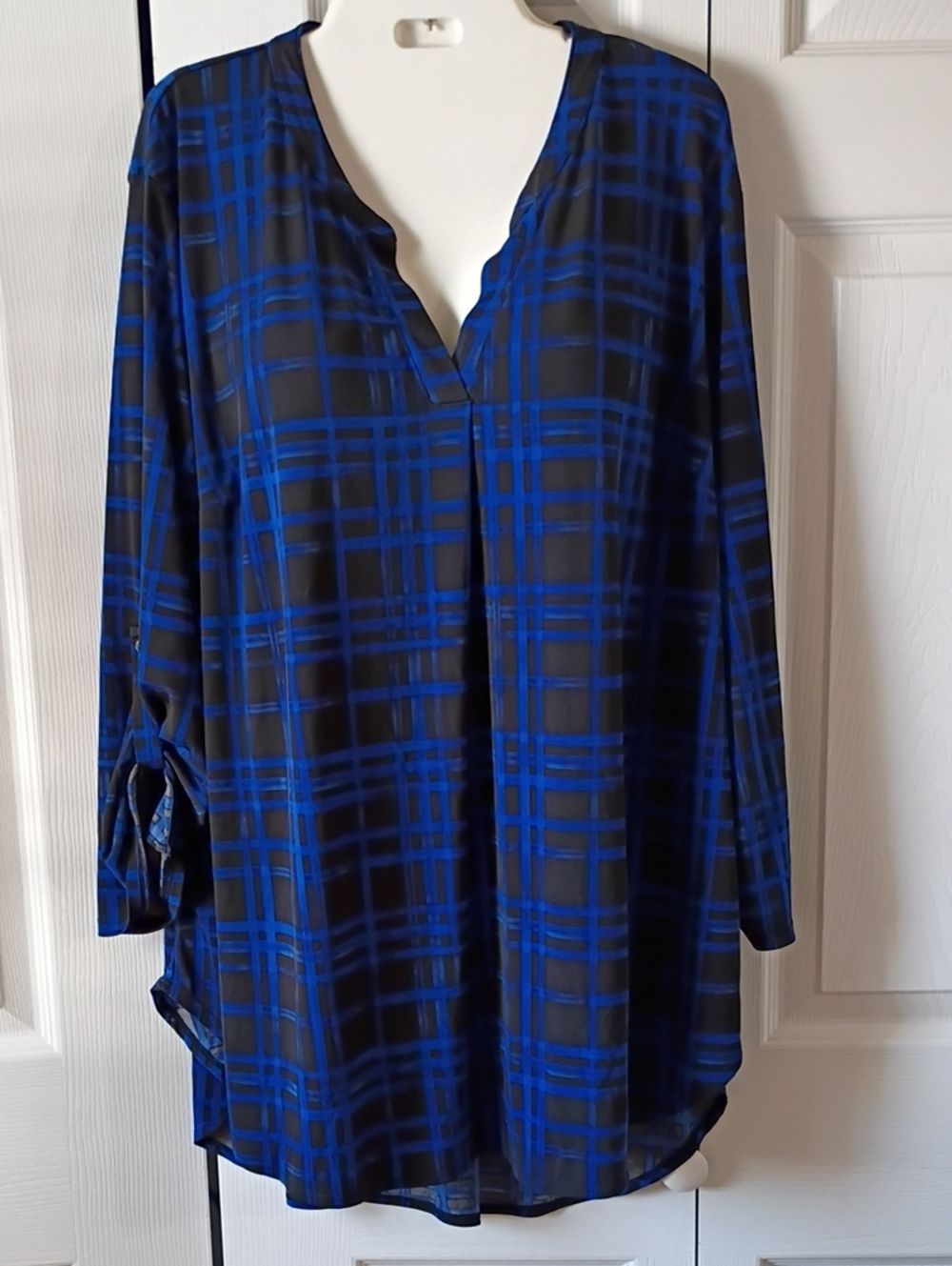 Cato Blue and Black Plaid V-Neck Top